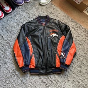 VINTAGE NFL LEATHER BRONCOS BIG BACK LOGO JACKET M